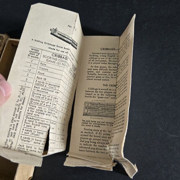 VINTAGE 1941 HORN Solid Wood Hinged Cribbage Board 4 Pegs Instructions Box USA - Picture 10 of 16
